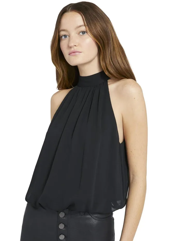 Womens Tops Alice Olivia Maris Halter Neck Gathered Top Black