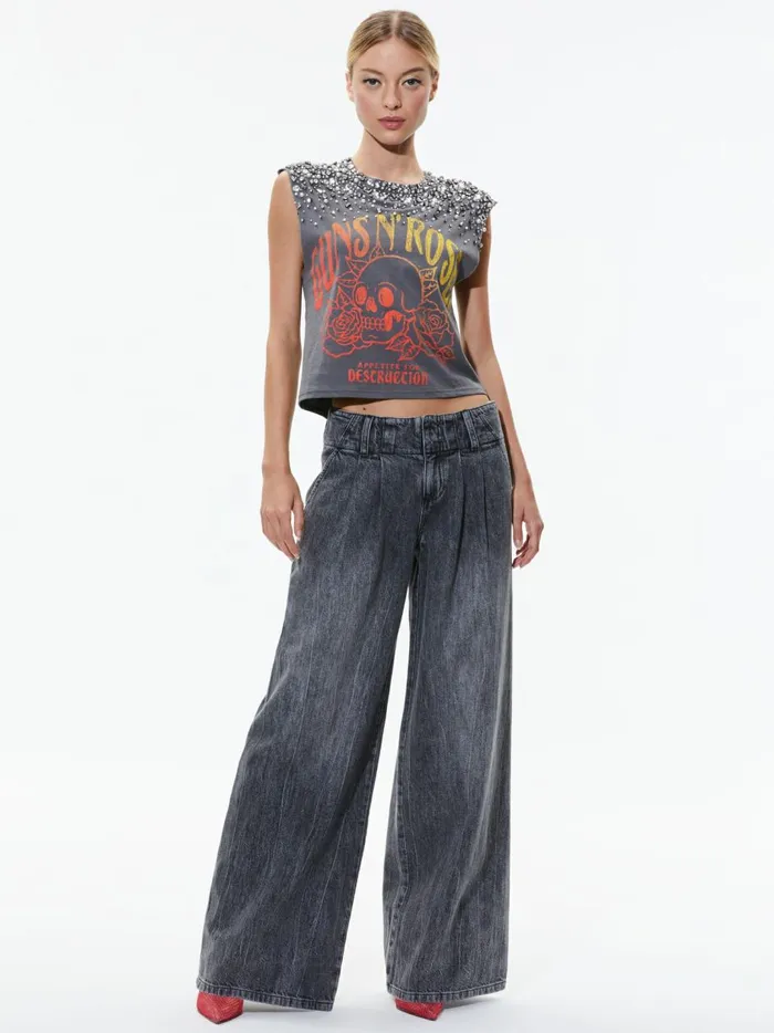 Womens Tops Alice Olivia Micah Embelllished Cropped Muscle Tank Guns N Roses