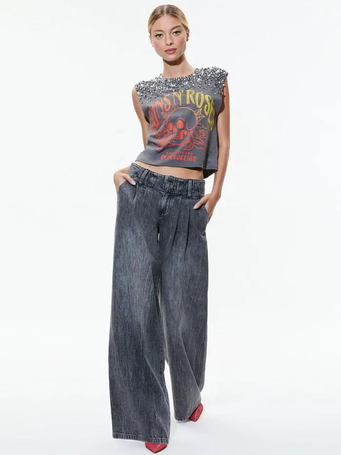 Womens Tops Alice Olivia Micah Embelllished Cropped Muscle Tank Guns N Roses