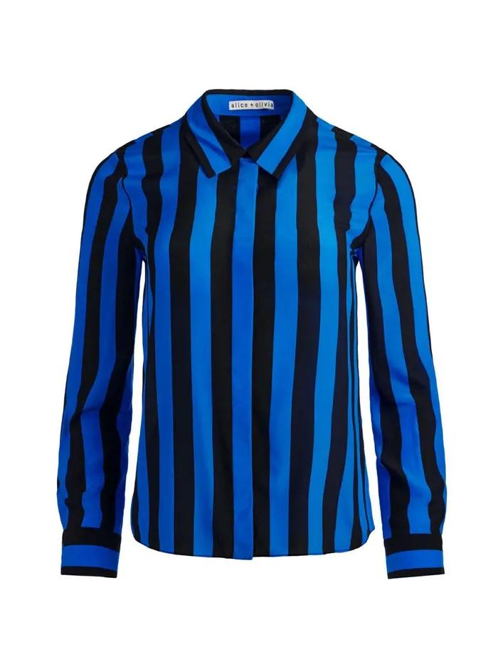 Womens Tops Alice Olivia Willa Placket Top Sapphireblack Stripe