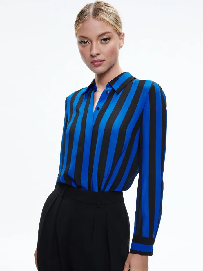 Womens Tops Alice Olivia Willa Placket Top Sapphireblack Stripe