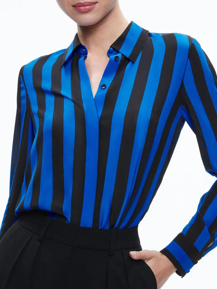 Womens Tops Alice Olivia Willa Placket Top Sapphireblack Stripe