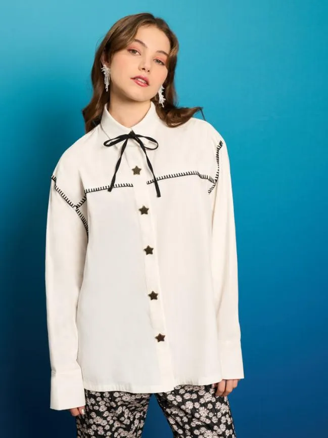Womenswear Arlo Star Shirt Pearl White Sister Jane Womenswear Arlo Star Shirt Pearl White Sister Jane