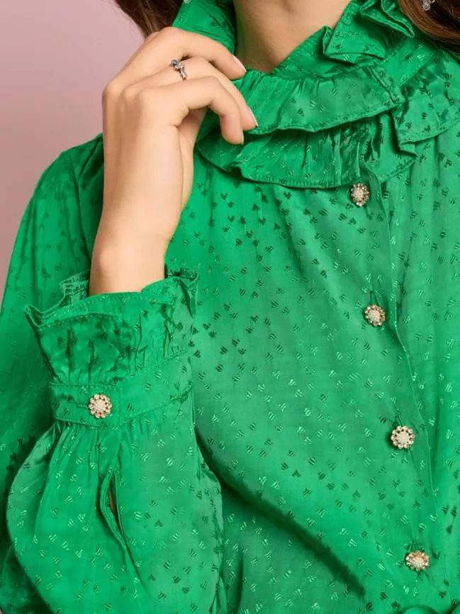 Womenswear Candra Heart Ruffle Blouse Irish Green Sister Jane