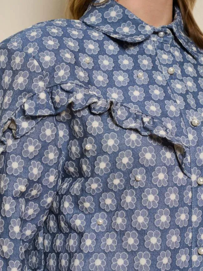 Womenswear Daisy Denim Pearl Shirt Captain Blue Sister Jane Womenswear Daisy Denim Pearl Shirt Captain Blue Sister Jane