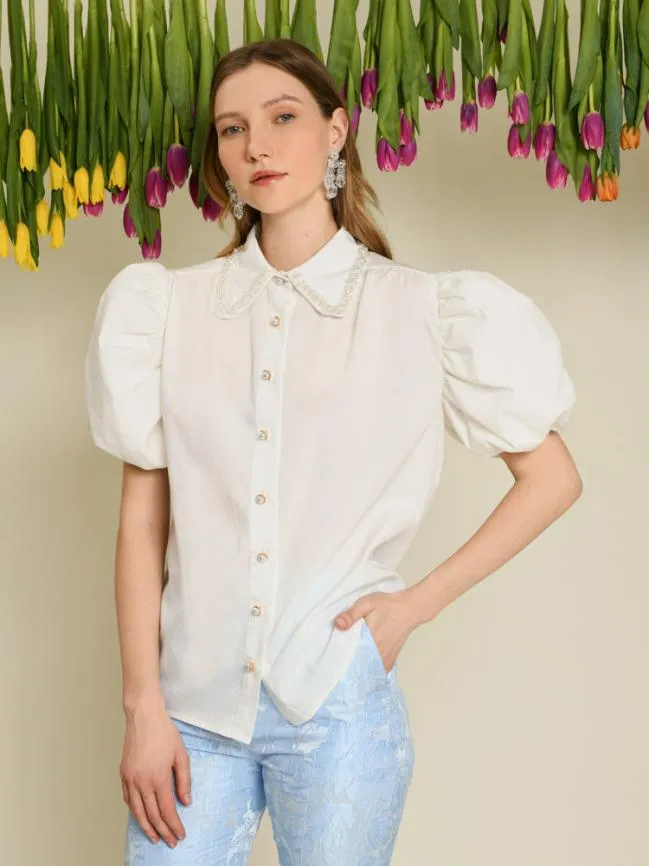 Womenswear DREAM Arabella Bead Collar Shirt Pearled Ivory Sister Jane