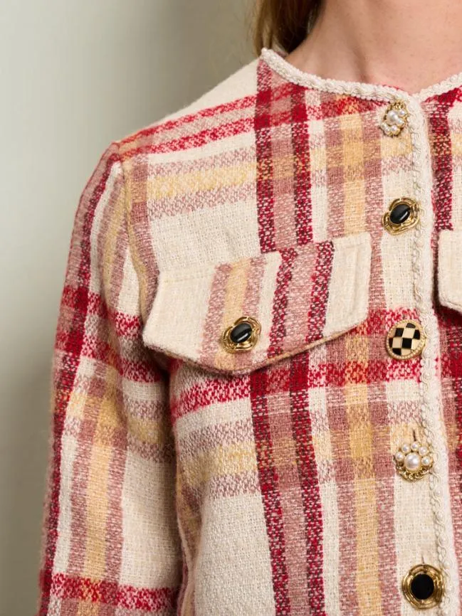 Womenswear DREAM Claudette Check Jacket Ruby Red Sister Jane Womenswear DREAM Claudette Check Jacket Ruby Red Sister Jane