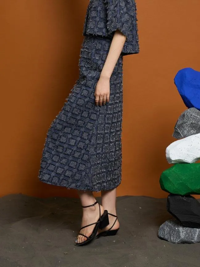 Womenswear Ghospell Esther Fray Midi Skirt Aegean Blue Sister Jane