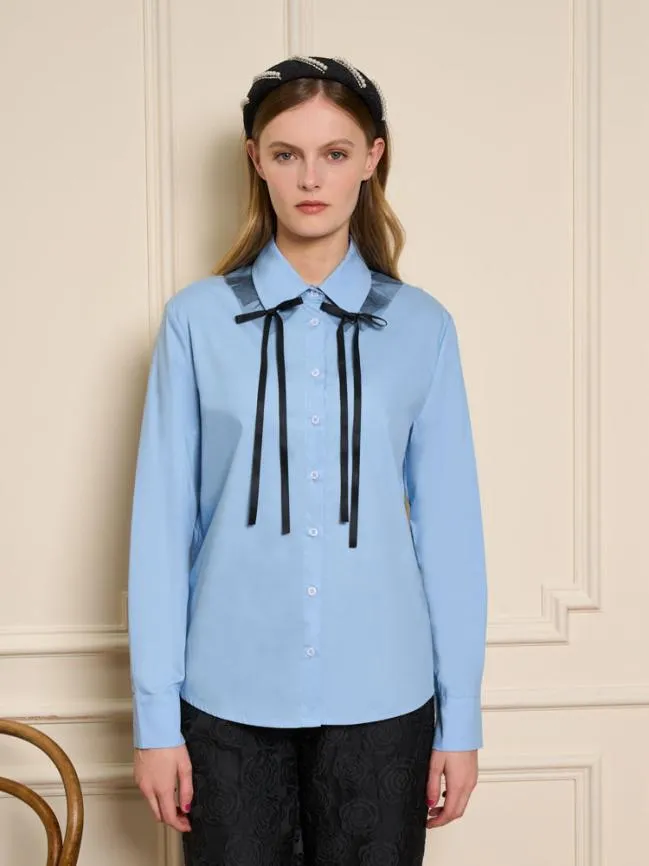 Womenswear Glace Tulle Bow Shirt Baby Blue Sister Jane