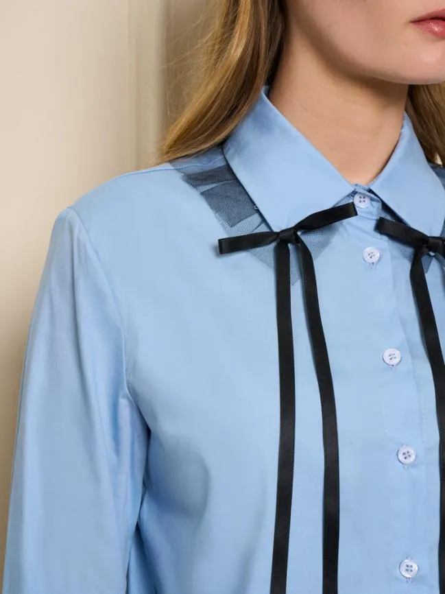 Womenswear Glace Tulle Bow Shirt Baby Blue Sister Jane