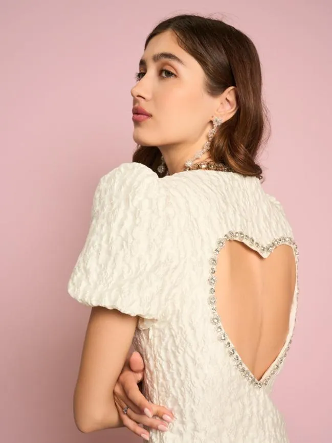 Womenswear Horizon Jacquard Heart Back Dress Pearled White Sister Jane Womenswear Horizon Jacquard Heart Back Dress Pearled White Sister Jane