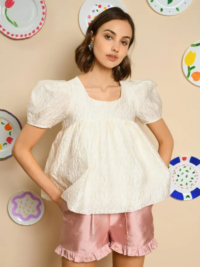 Womenswear Lisse Jacquard Babydoll Top Pearled Ivory Sister Jane