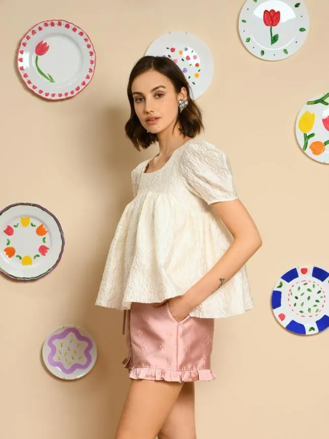 Womenswear Lisse Jacquard Babydoll Top Pearled Ivory Sister Jane