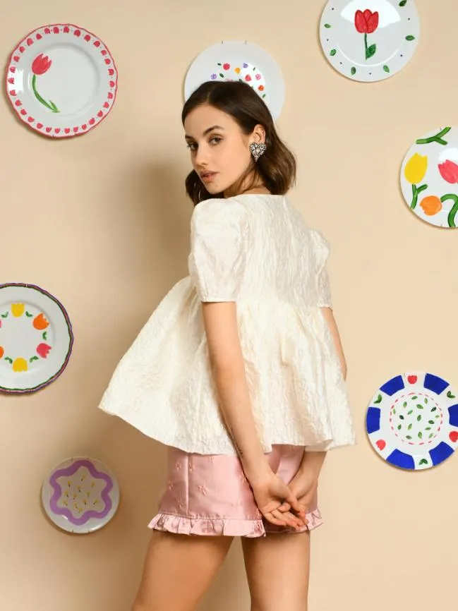Womenswear Lisse Jacquard Babydoll Top Pearled Ivory Sister Jane