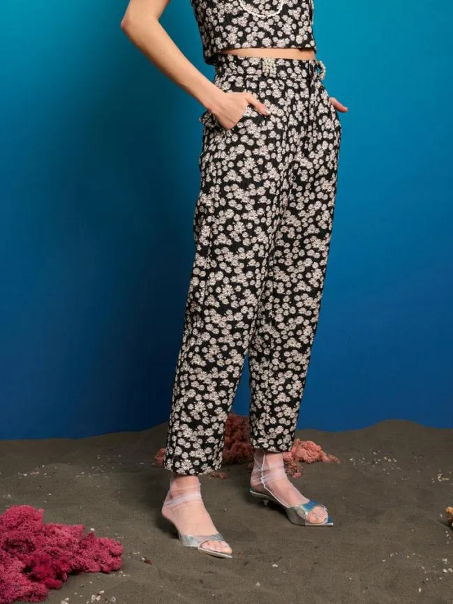 Womenswear Pearl Marina Jacquard Trousers Black Daisy Sister Jane