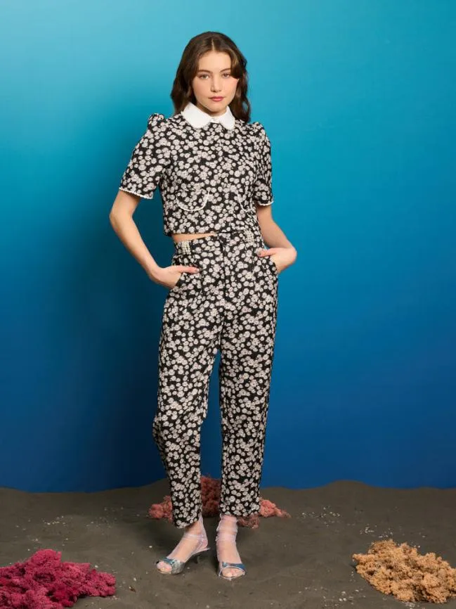 Womenswear Pearl Marina Jacquard Trousers Black Daisy Sister Jane Womenswear Pearl Marina Jacquard Trousers Black Daisy Sister Jane