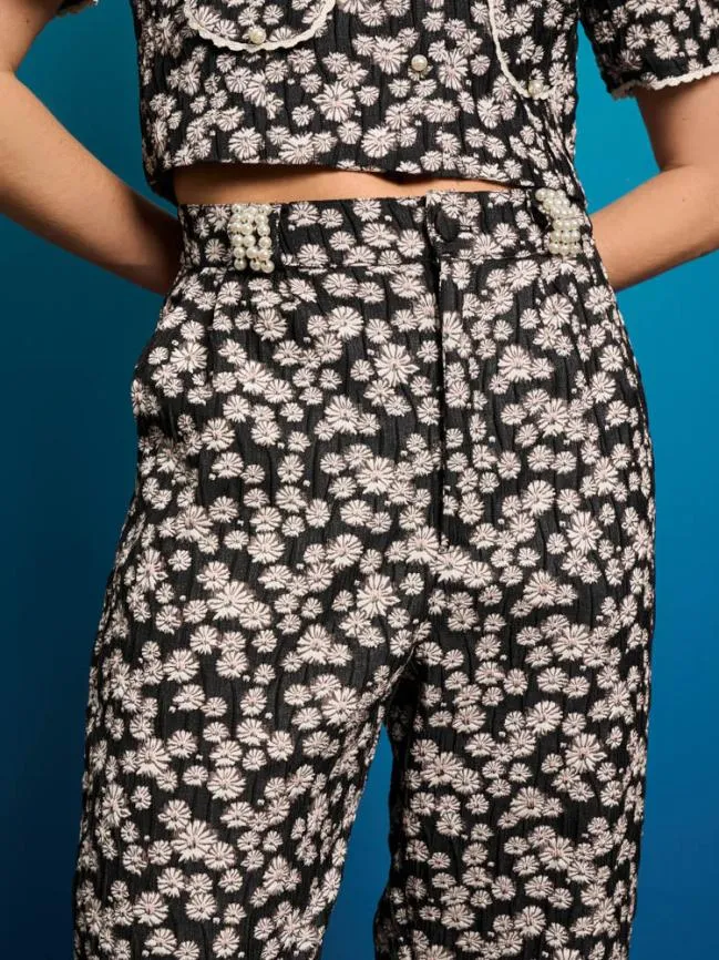 Womenswear Pearl Marina Jacquard Trousers Black Daisy Sister Jane Womenswear Pearl Marina Jacquard Trousers Black Daisy Sister Jane