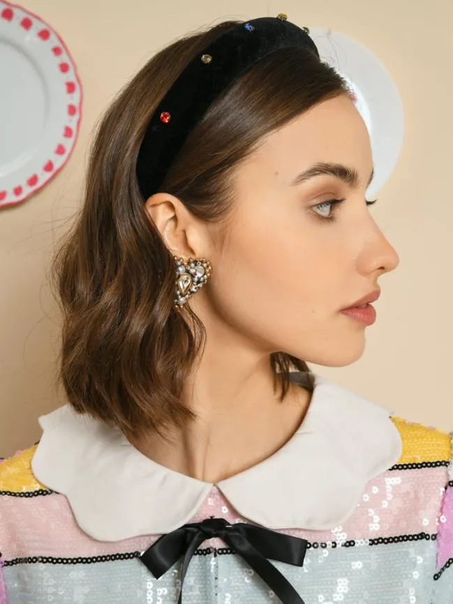 Womenswear Rainbow Gem Velvet Headband Ink Black Sister Jane