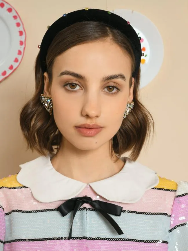 Womenswear Rainbow Gem Velvet Headband Ink Black Sister Jane