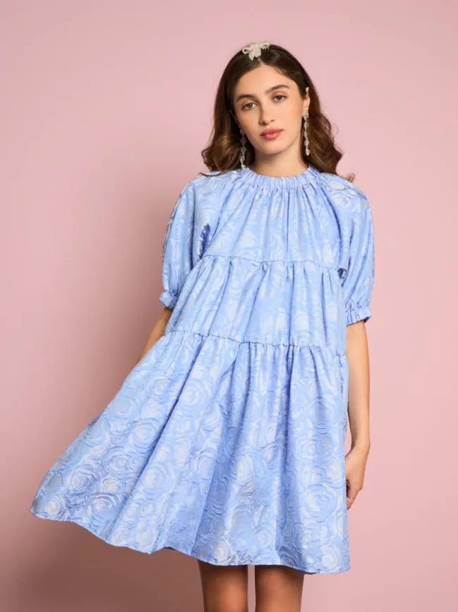 Womenswear Sapphire Rose Jacquard Mini Dress Teapot Blue Sister Jane