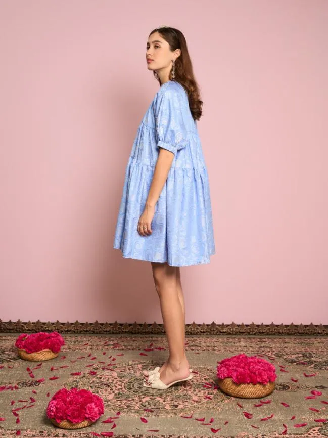Womenswear Sapphire Rose Jacquard Mini Dress Teapot Blue Sister Jane