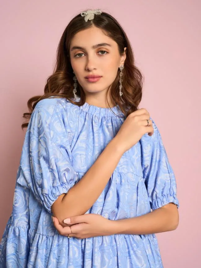 Womenswear Sapphire Rose Jacquard Mini Dress Teapot Blue Sister Jane