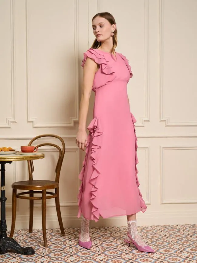 Womenswear Sucre Ruffles Midi Dress Geranium Pink Sister Jane