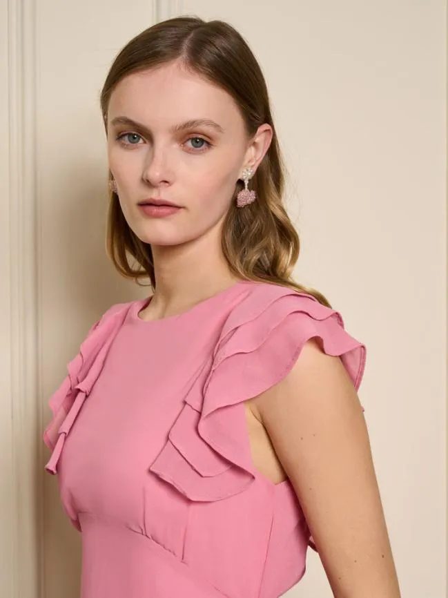 Womenswear Sucre Ruffles Midi Dress Geranium Pink Sister Jane