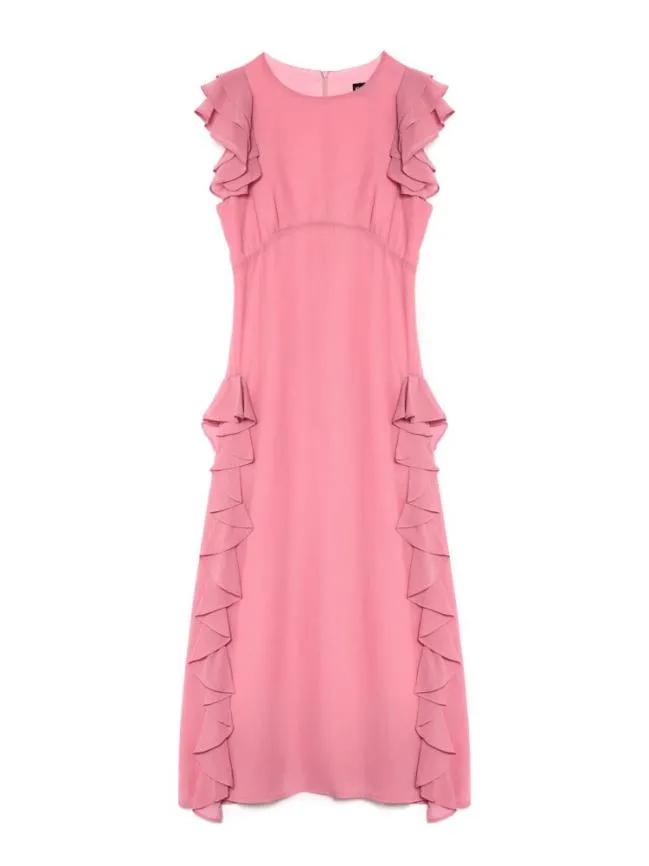 Womenswear Sucre Ruffles Midi Dress Geranium Pink Sister Jane
