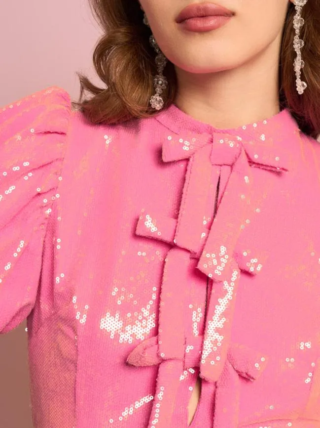 Womenswear Sunset Sequin Bow Dress Flamingo Pink Sister Jane Womenswear Sunset Sequin Bow Dress Flamingo Pink Sister Jane