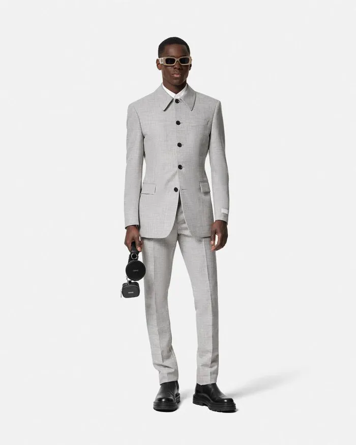 WoolBlend Formal Pants Gray Men Versace Blazers and Suits