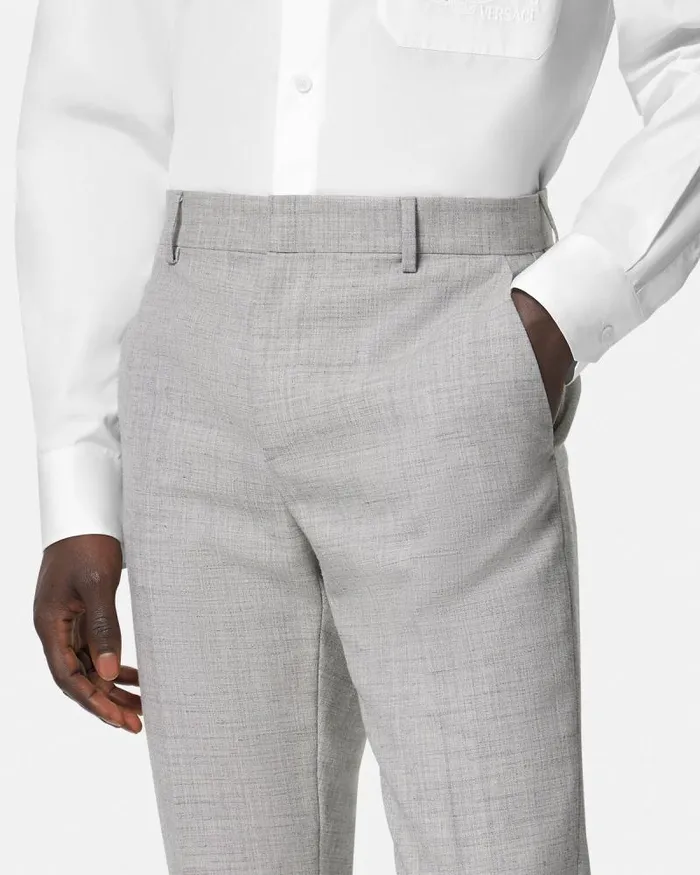 WoolBlend Formal Pants Gray Men Versace Blazers and Suits