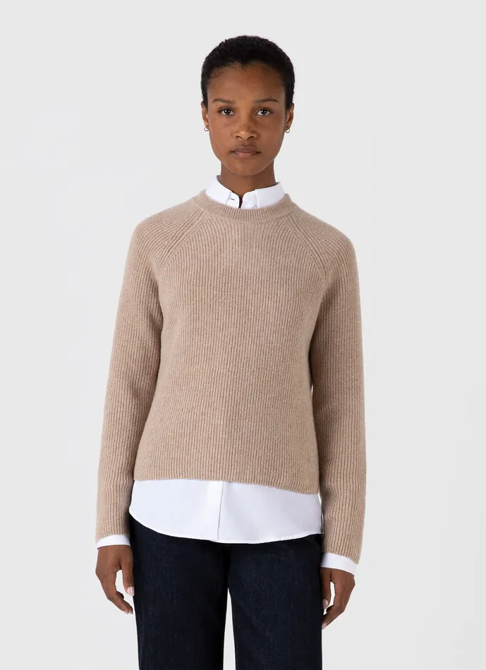Wool Cashmere Rib Jumper Oatmeal Melange Knitwear ussunspel Women
