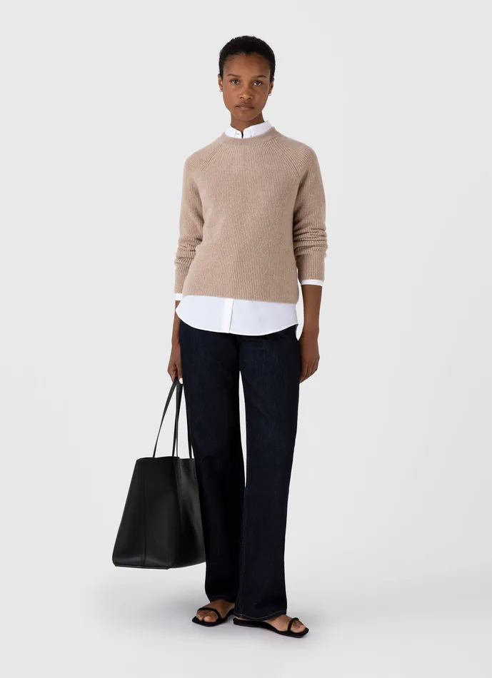 Wool Cashmere Rib Jumper Oatmeal Melange Knitwear ussunspel Women
