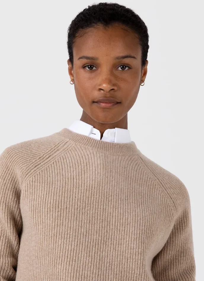 Wool Cashmere Rib Jumper Oatmeal Melange Knitwear ussunspel Women