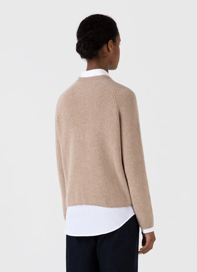 Wool Cashmere Rib Jumper Oatmeal Melange Knitwear ussunspel Women
