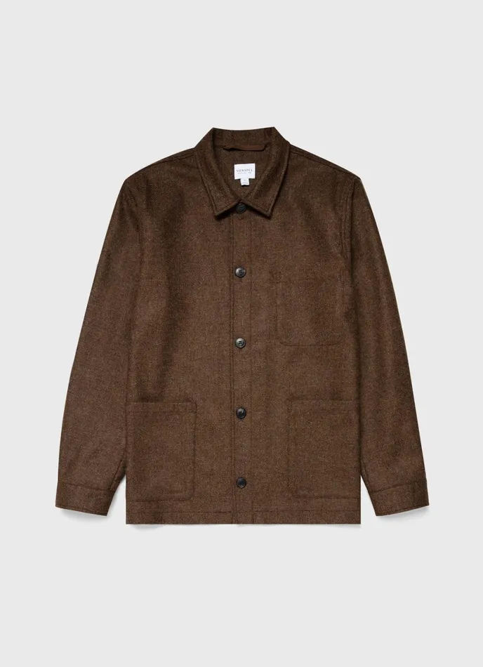 Wool Twin Pocket Jacket Mid Brown Melange Men SUNSPEL Jackets and Coats
