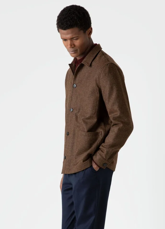 Wool Twin Pocket Jacket Mid Brown Melange Men SUNSPEL Jackets and Coats