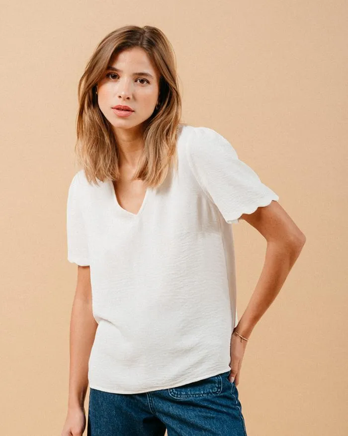 WOVEN TOP ECRU MAGIQUE Shop Grace and Mila ShortSleeves Tshirts