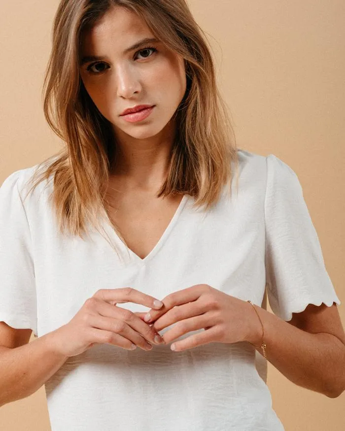 WOVEN TOP ECRU MAGIQUE Shop Grace and Mila ShortSleeves Tshirts