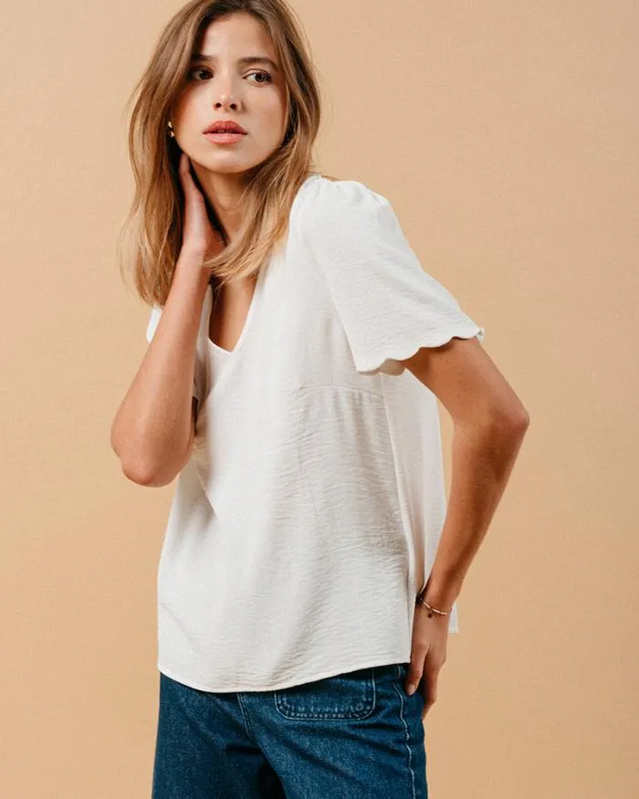 WOVEN TOP ECRU MAGIQUE Shop Grace and Mila ShortSleeves Tshirts