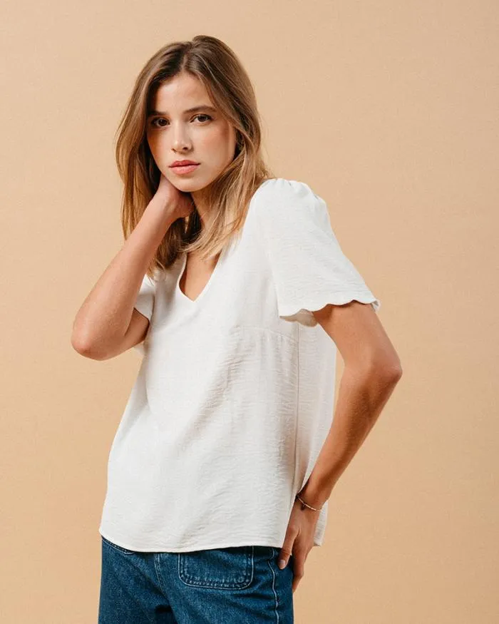 WOVEN TOP ECRU MAGIQUE Shop Grace and Mila ShortSleeves Tshirts