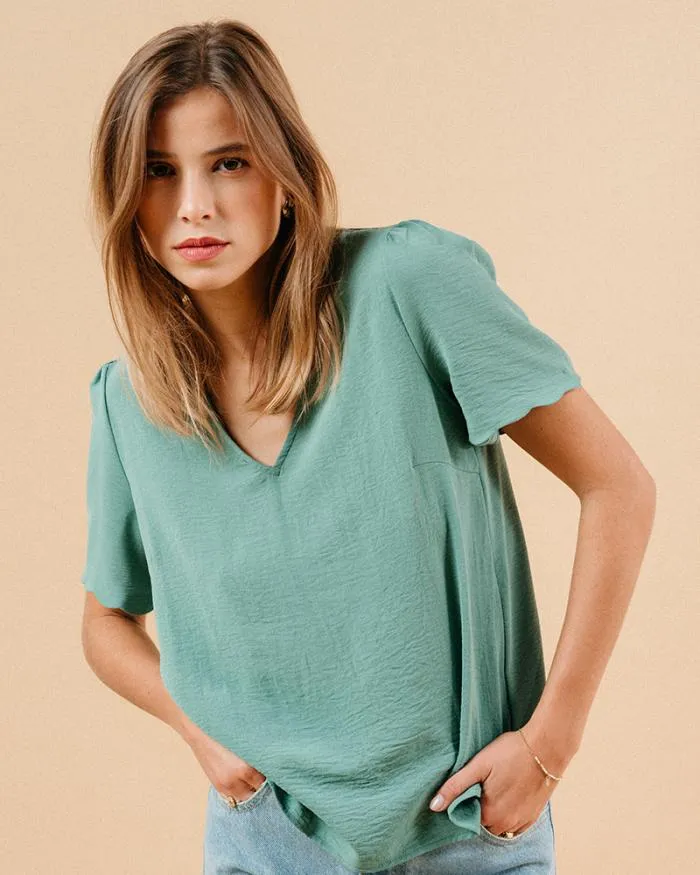 WOVEN TOP ECRU MAGIQUE Shop Grace and Mila ShortSleeves Tshirts