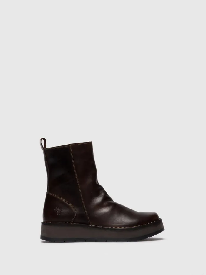Zip Up Ankle Boots RENO053FLY RUG DK BROWN Women Fly London Ankle Boots