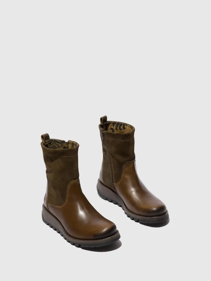 Zip Up Boots SAUK794FLY RUGOILSUEDE OLIVESLUDGE Women Fly London Boots