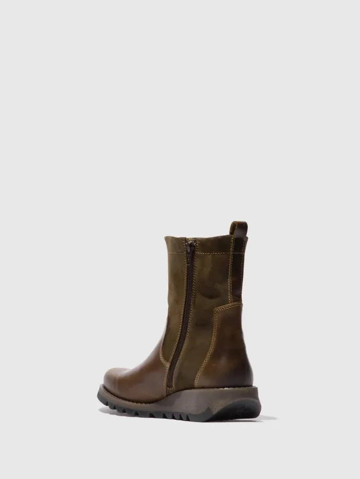 Zip Up Boots SAUK794FLY RUGOILSUEDE OLIVESLUDGE Women Fly London Boots